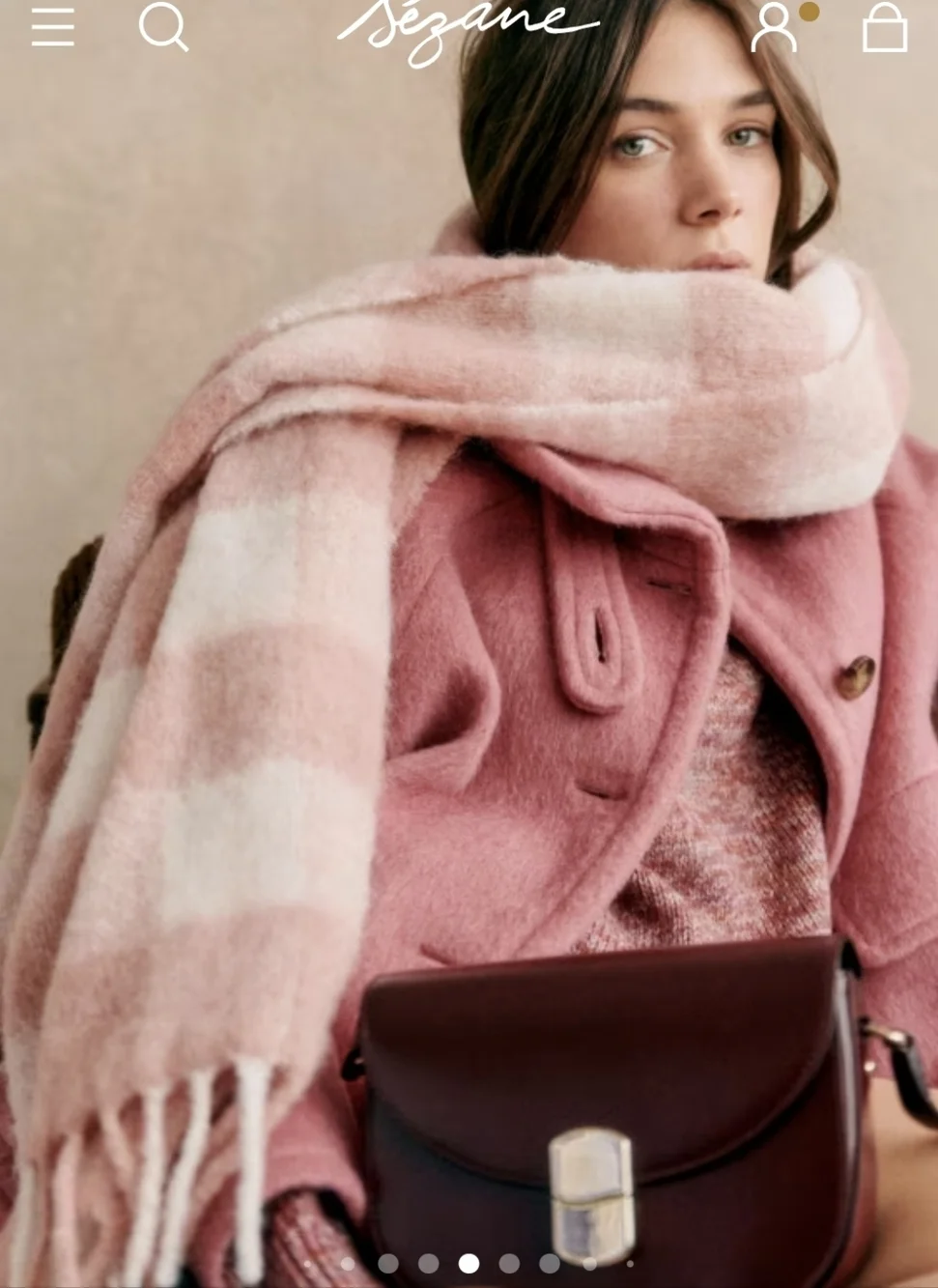 Sezane Louise Alpaca Scarf Ecru Rose Check NWOT